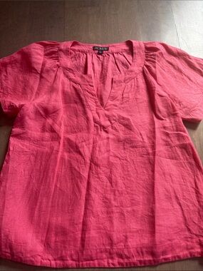 J.Crew Pink Short-Sleeve V-Notch Linen Top